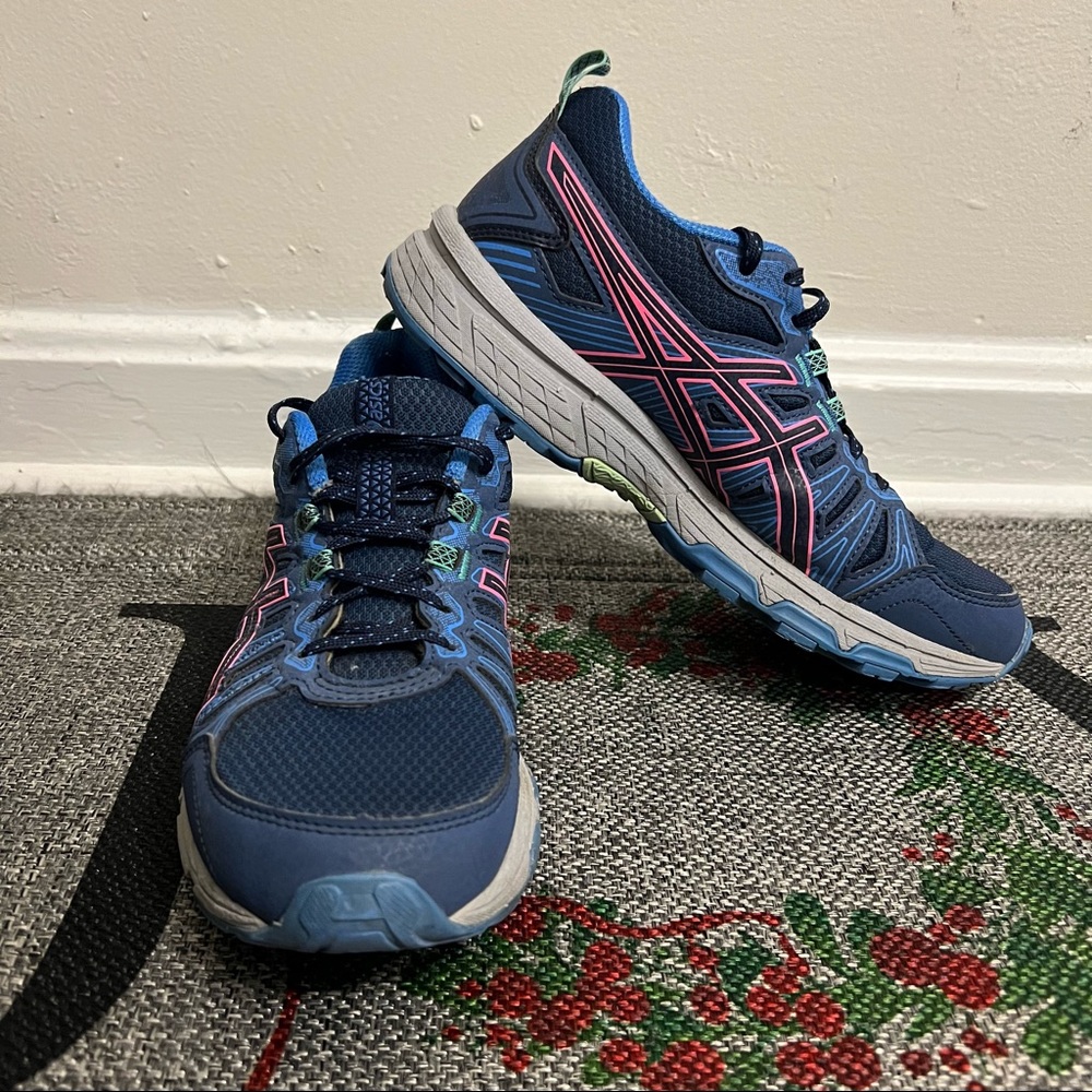 Asics Women's Gel Venture 7 1012A476 Blue Grey Running Shoes Lace Up Size 7.5